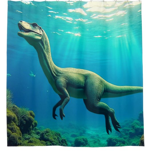 Surreal onderwater dinosaurus scène douchegordijn (Voorkant)
