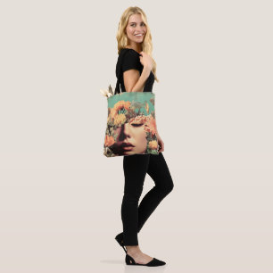 Surreal onderwaterportret met koraalbloemen tote bag