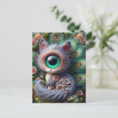 Surreal One Eyed Grey Kat Briefkaart (Staand voorkant)