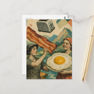 Surreal Ontbijt Vrouw Bacon en Eieren Broodrooster Briefkaart