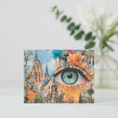 Surreal oog dat naar de stad kijkt briefkaart (Staand voorkant)