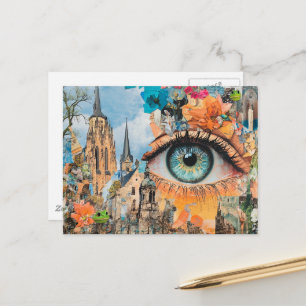 Surreal oog dat naar de stad kijkt briefkaart