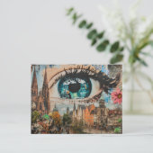 Surreal oog dat naar de stad kijkt briefkaart (Staand voorkant)