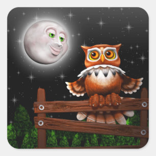 Surreal Owl and Moon Stickers
