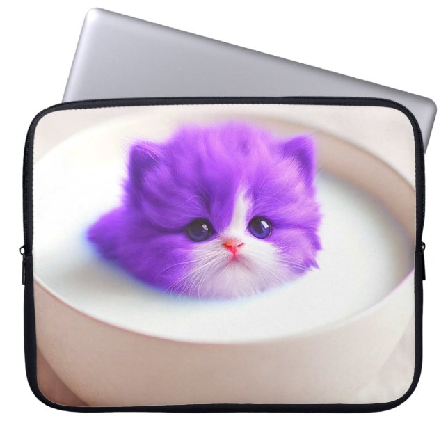 Surréal Paarse Kitten Gloed Laptop Sleeve (Voorkant)