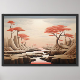 Surreal Pastel Fantasy Landscape | Dreamlike Red Poster