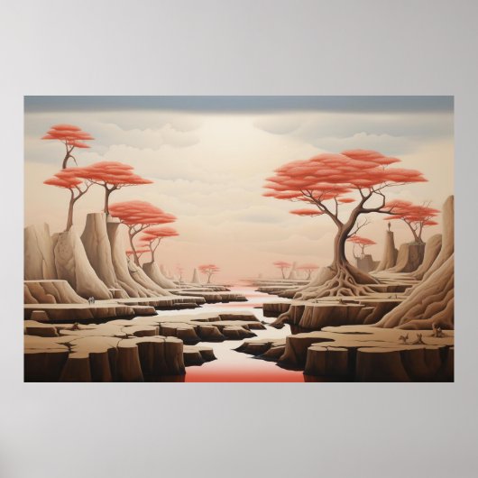 Surreal Pastel Fantasy Landscape | Dreamlike Red Poster (Voorkant)