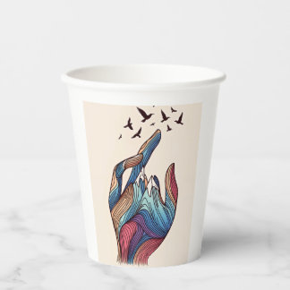Surreal Peaks Party Cup – Minimalistische kunstsfe Papieren Bekers