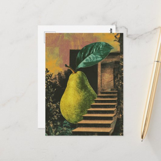Surreal Pear and Stairs Briefkaart (Voorkant / Achterkant in situ)