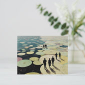 Surreal People Walking on Lily Pads Feestdagenkaart (Staand voorkant)