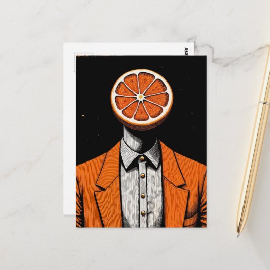 Surreal Person with an Orange for a Head Briefkaart (Voorkant / Achterkant in situ)