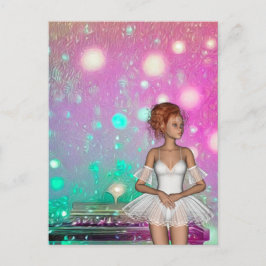 Surreal Piano Green & Pink Background & Ballerina Briefkaart