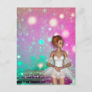 Surreal Piano Green & Pink Background & Ballerina Briefkaart