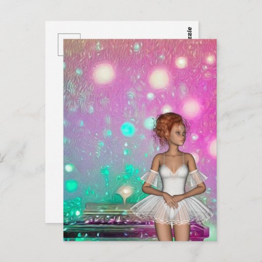 Surreal Piano Green & Pink Background & Ballerina Briefkaart (Voorkant / Achterkant)