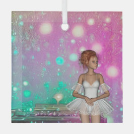 Surreal Piano Green & Pink Background & Ballerina Glas Ornament