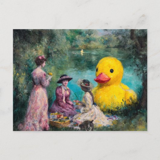 Surreal Picnic in Park With a Giant Duck Briefkaart (Voorkant)