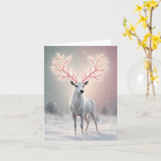 Surreal Pink Antler Reindeer Holiday Card Kaart (Gele Bloem)