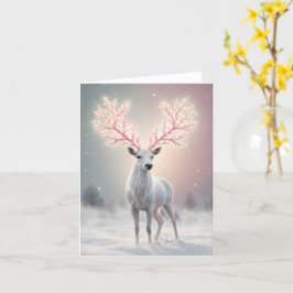 Surreal Pink Antler Reindeer Holiday Card Kaart