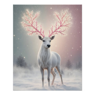 Surreal Pink Antler Reindeer Perfect Poster