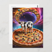Surreal Pizza Koe Kleurrijke Collage Briefkaart (Voorkant / Achterkant)