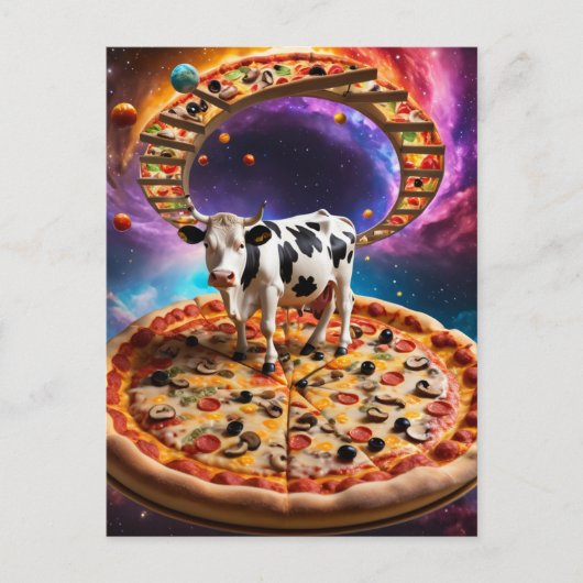 Surreal Pizza Koe Kleurrijke Collage Briefkaart (Voorkant)