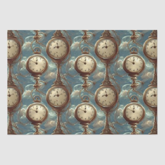 Surreal Pocket Watch Patroon Tissue Paper Tissuepapier (Voorkant)