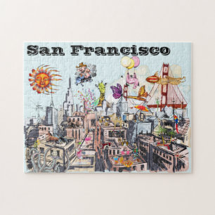 Surreal Pop Art Busy City of San Francisco Legpuzzel
