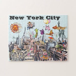 Surreal Pop Art Busy New York City Legpuzzel