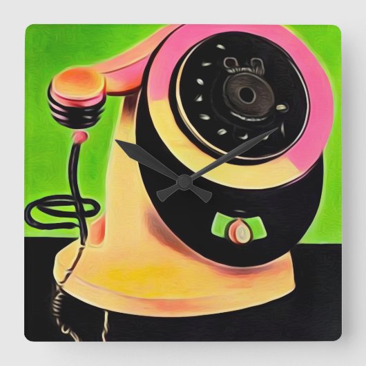 Surreal Pop Art Retro Telefoon 3 Vierkante Klok (Voorkant)