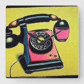 Surreal Pop Art Retro Telefoon 6 Vierkante Klok (Voorkant)