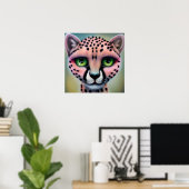 Surreal Pop Green Eyed Cheetah Poster (Thuiskantoor)