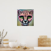 Surreal Pop Green Eyed Cheetah Poster (Keuken)