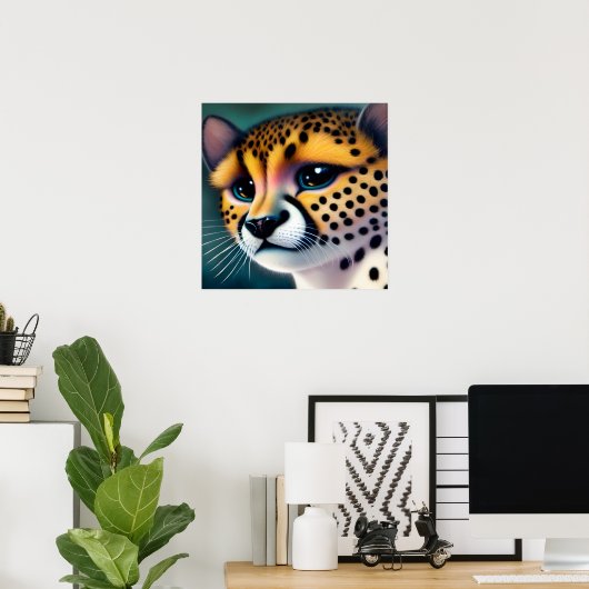 Surreal Pop Sad Cheetah Poster (Thuiskantoor)
