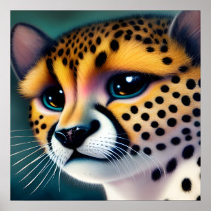 Surreal Pop Sad Cheetah Poster