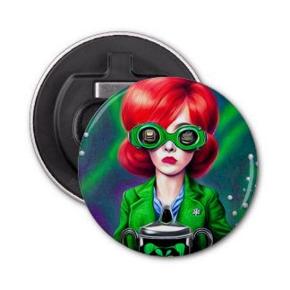 Surreal Pop St. Patrick's Day Beer Goggles Girl Button Flesopener
