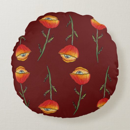Surreal Poppy Flowers Art Round Pillow Rond Kussen (Voorkant)