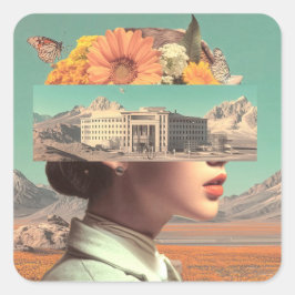 Surreal Portrait with Architectural Landscape Vierkante Sticker