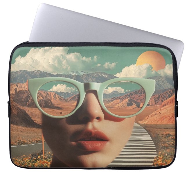 Surreal Portrait With Glasses Reflecting Desert Laptop Sleeve (Voorkant)