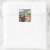Surreal Portrait With Glasses Reflecting Desert Vierkante Sticker (Tas)