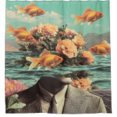 Surreal Portrait With Goldfish Flowers And Ocean Douchegordijn (Voorkant)
