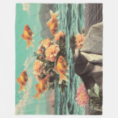 Surreal Portrait With Goldfish Flowers And Ocean Fleece Deken (Voorkant)