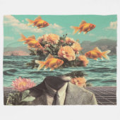 Surreal Portrait With Goldfish Flowers And Ocean Fleece Deken (Voorkant (Horizontaal))