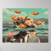 Surreal Portrait With Goldfish Flowers And Ocean Poster (Voorkant)