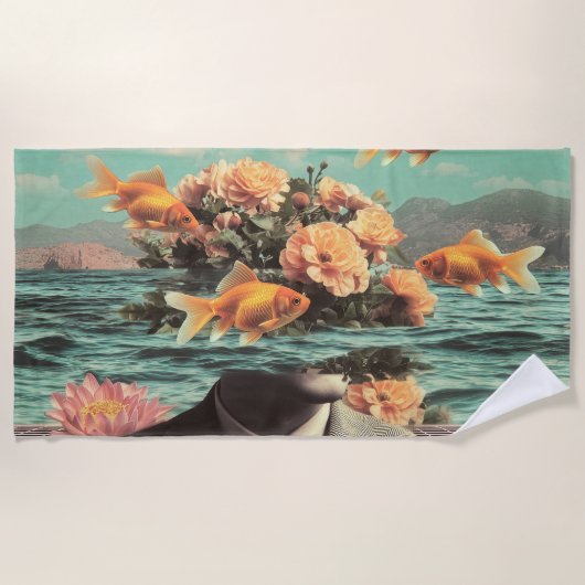 Surreal Portrait With Goldfish Flowers And Ocean Strandlaken (Voorkant)