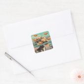 Surreal Portrait With Goldfish Flowers And Ocean Vierkante Sticker (Envelop)