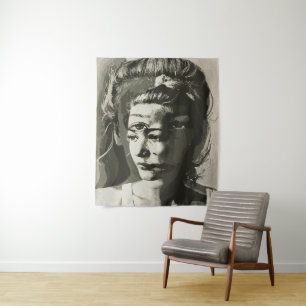 Surreal Portret met Meerdere Ogen – Abstract Psych Wandkleed