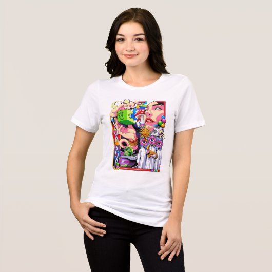 Surreal psychedelisch grafisch T-shirt (Voorkant volledig)
