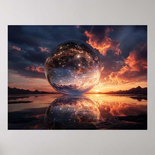 Surreal Reflective Sphere Containing Stars Poster (Voorkant)