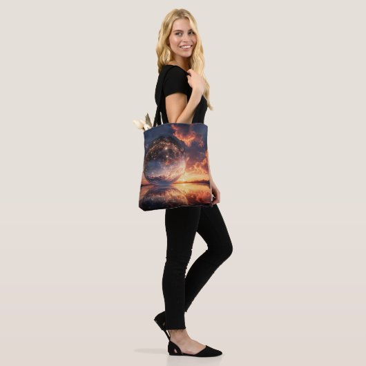 Surreal Reflective Sphere Containing Stars Tote Bag (Op model)