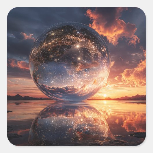 Surreal Reflective Sphere Containing Stars Vierkante Sticker (Voorkant)